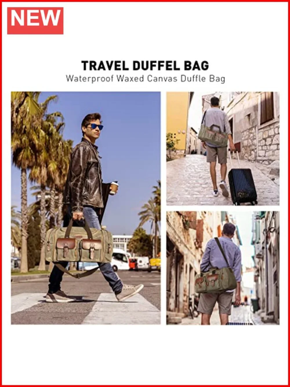 50L Waxed Canvas Waterproof Weekender Overnight Travel Duffle Bag